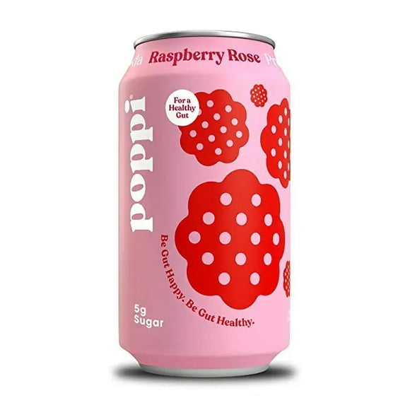 POPPI Sparkling Prebiotic Raspberry Rose Soda  made with Apple Cider Vinegar, Seltzer Water &amp; Fruit Juice,  12oz (12 Pack)
