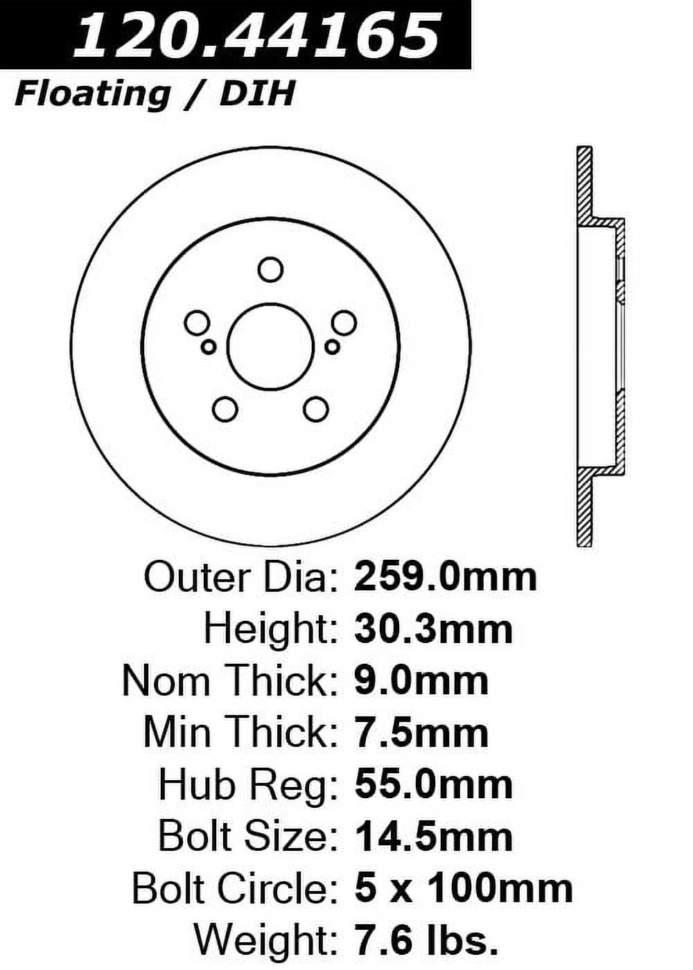 Centric 120.44165 Premium Brake Rotor Fits select: 2014-2022 TOYOTA COROLLA, 2010-2022 TOYOTA PRIUS