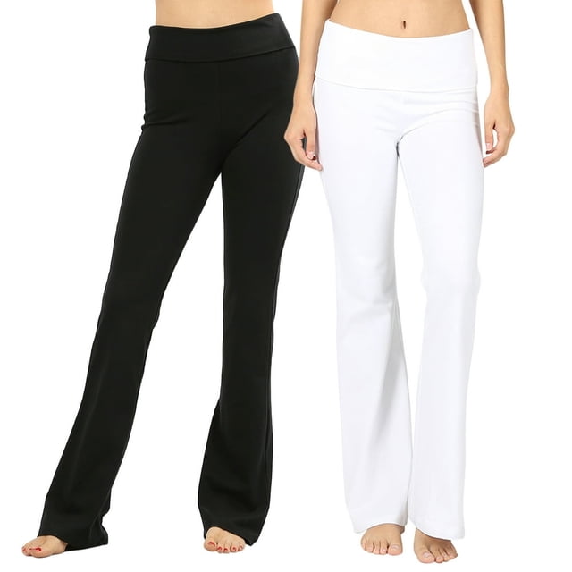SNNROO Womens & Plus Stretch Cotton Fold-Over High Waist Bootcut Workout Flared Yoga Pants