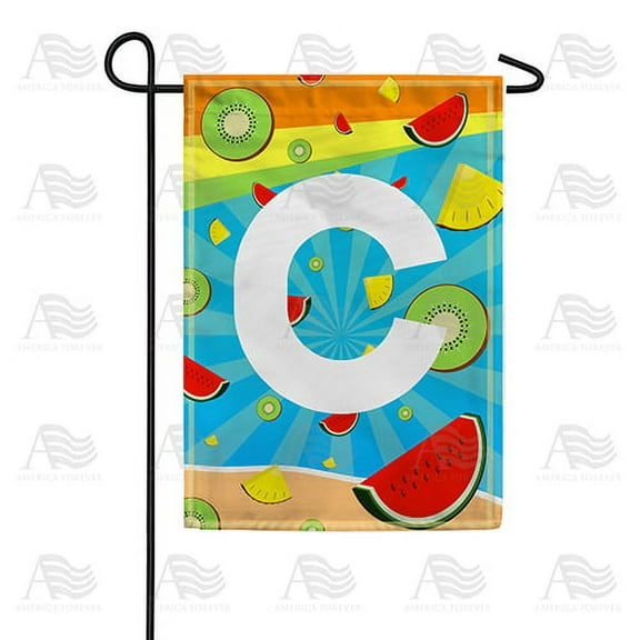 America Forever Summer Watermelon Monogram Garden Flag Letter C 12.5 x 18 inches Fruit Kiwi Pineapple Double Sided Vertical Outdoor Yard Lawn Decorative Fun Refreshing Summertime Garden Flag