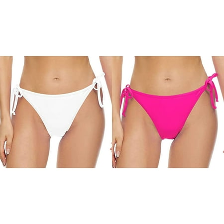 (2-Pack) Kcodviy Women Vintage Print Low Swim Suit High Waist Bottoms Waist Brazilian Bikini Bottom Swimwear Briefs Beachwear Brazilian Bikini Bottom Side Tie Swim Suit Cover Bottoms Thong Bathing S