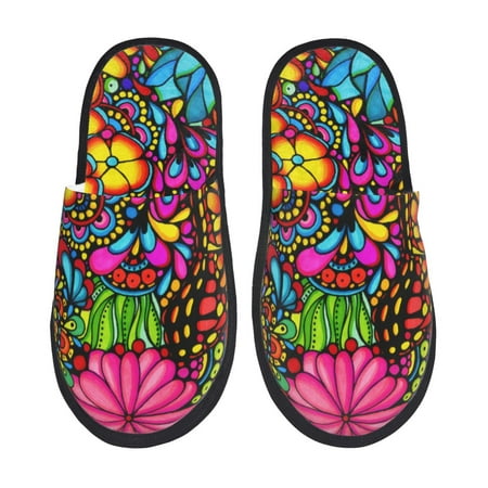 Balery Butterfly Garden Slient Indoor Furry Fleece Comfort House Shoes Soft Non-Slip Home Shoes Cotton slippers House Slippers-- Large