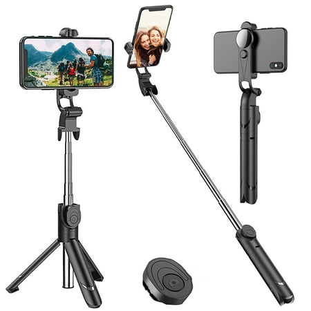 Image of Selfie Stick Upgraded Aluminum Alloy Selfie Stick Tripod Flexible Extendable Camera Tripod with All Apple iPhone Samsung Galaxy Cell Phones