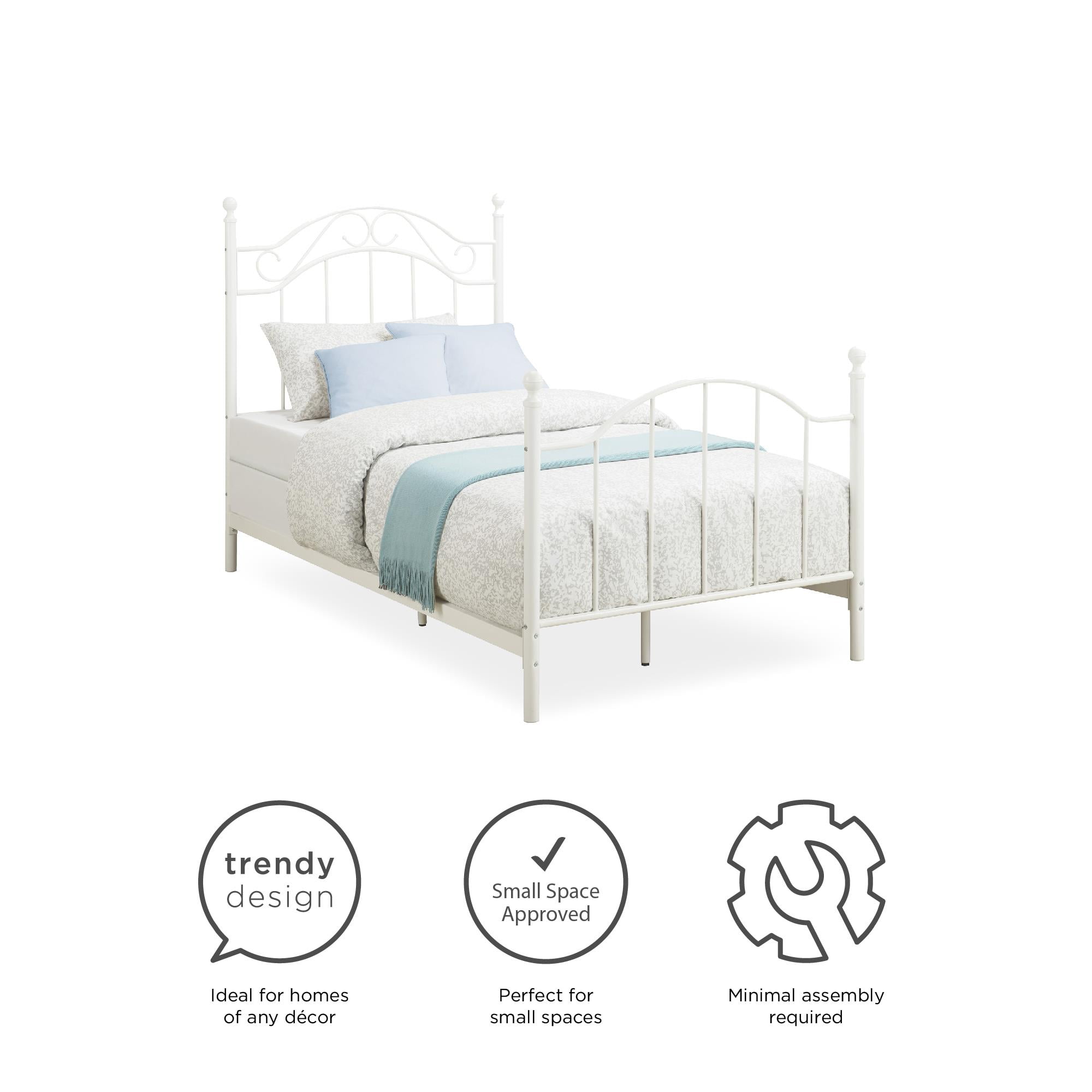 DHP Metal Bed, Bedroom Furniture, Twin Size Frame, White