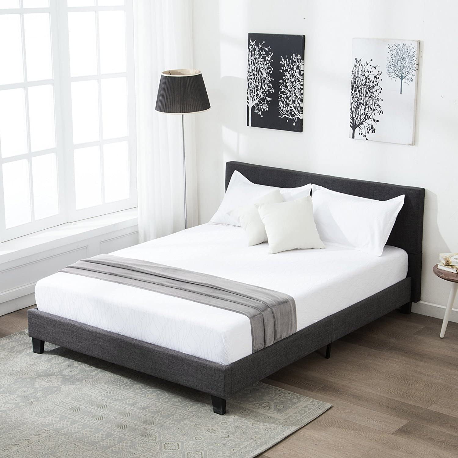 Mecor Upholstered Linen Platform Full Size Bed Metal Frame - with Solid