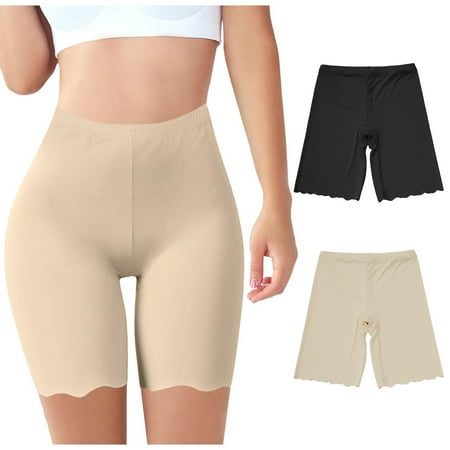 Wdfiry Women Black Boyshort Briefs Underwear Pack of 2 Anti Chafing Female Boxers Panties Long Leg High Waisted Panties Slip Short Under Dresses Comfy Breathable Cotton Underpants