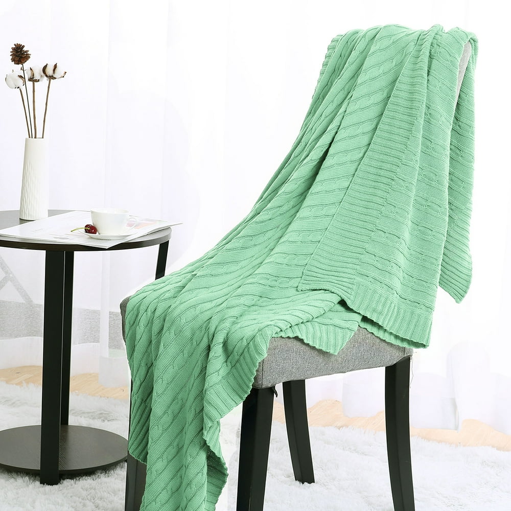 Unique Bargains 100 Cotton Soft Cable Knit Blanket Light Green Throw