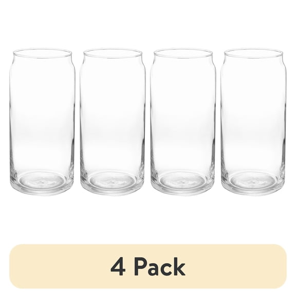 (4 pack) Glass 20oz Clear Drinkware Glass Can Shaped