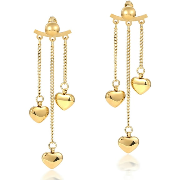 Gold Plated Stainless Steel Dangle Earrings Heart-shaped Hanging Tassel Chain Earrings