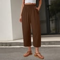 thumbnail image 2 of VBVC Women's Cotton Linen Drawstring Cropped Pants , Wide Leg Capri Pants For Women , Ladies' Lightweight Elastic Waist Trousers with Pockets,Coffee,S-2XL, 2 of 7