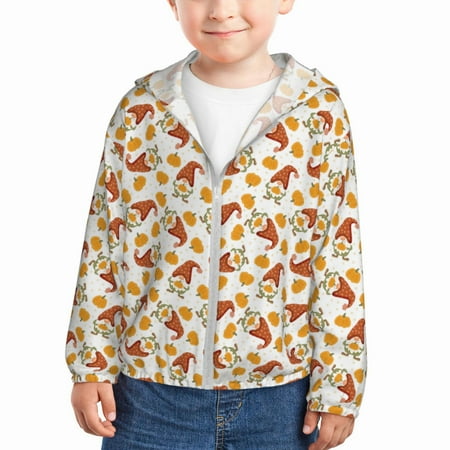 

Qekee Gnomes Autumn Print UPF 50+ Kids Sun-Protective Hooded Long Sleeve Rash Guard for Fishing Water Beach Sports -4 Years