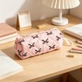 thumbnail image 3 of Quilted Bow Pencil Pouch Large Capacity Soft Stationery Storage Bag for Brushes Pencils and Travel Makeup Black, 3 of 3