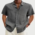 thumbnail image 1 of Men‘s Linen Casual Short Sleeve Shirts Button Down Summer Beach Shirt，M Light Blue, 1 of 5