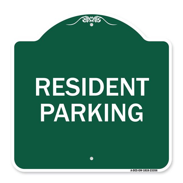 SignMission A-DES-GW-1818-23356 18 x 18 Po Signe de la Série Designer - Stationnement Signe Résident Parking&44; Vert & Blanc