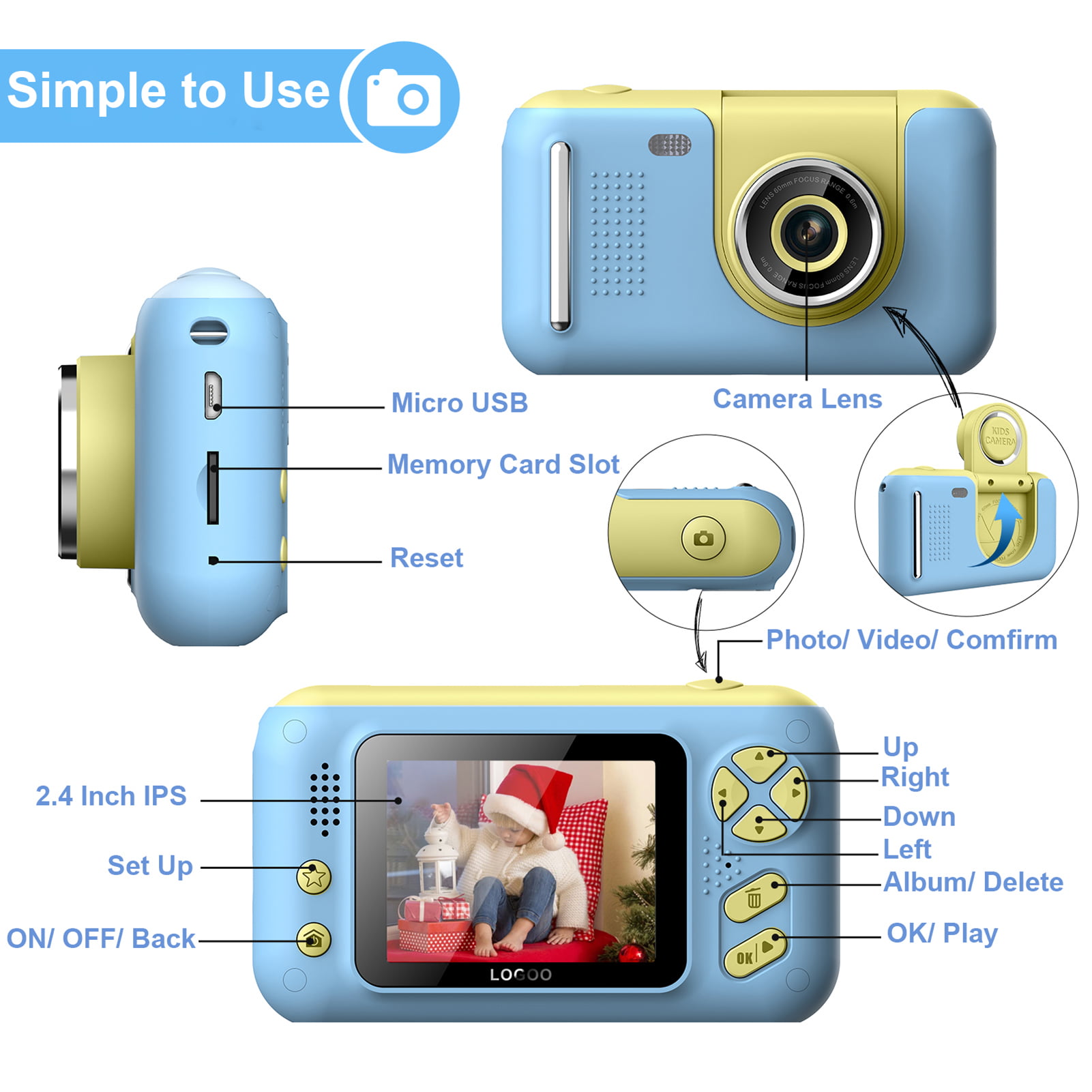 Camara Fotos Infantil, 40MP 2.4 Pulgadas 1080P HD Selfie Kids Camera,  Pantalla IPS HD Camara Niños