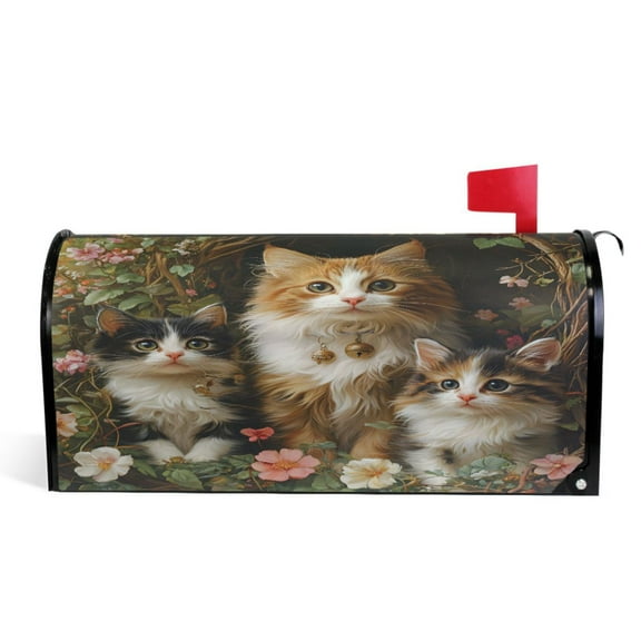 Ryvnso Mailbox Cover Cute Cats in Garden Magnetic Mailbox Wrap Standard Size 21x18 Inch