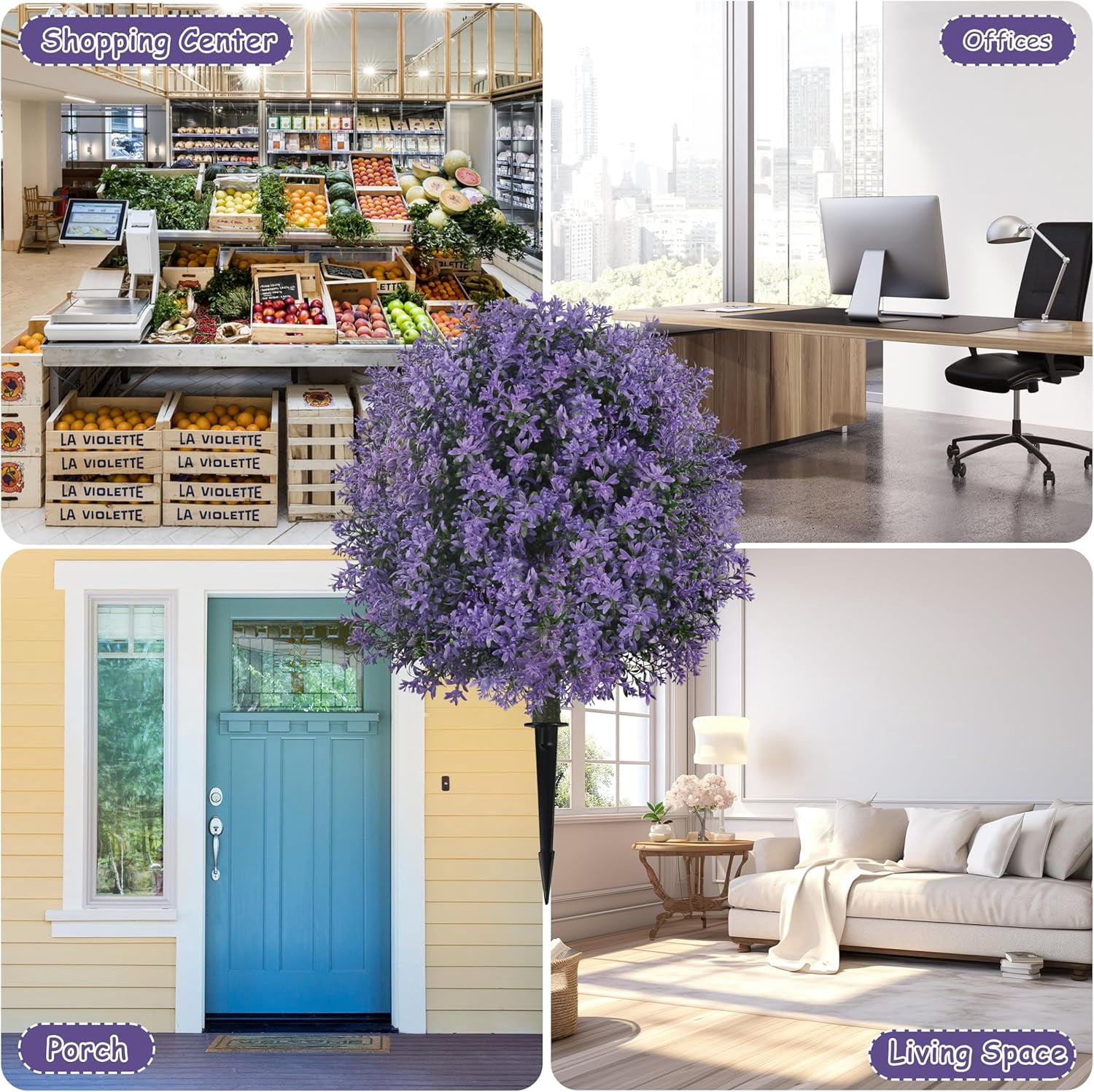 Bibana 25.5" Set of 2 Artificial Lilac Flowers Tree, Faux Lilac Shrub Bushes with Ground Spike, UV Resistant Fake Delphinium Antirrhinum for Indoor, Garden, Yard, Porch, Patio Decor (Purple)