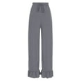 thumbnail image 5 of Stephy Womens Wide Leg Pants Drawstring Elastic High Waisted Ruffle Hem Palazzo Pants with Pockets, Gray, XL, 5 of 9
