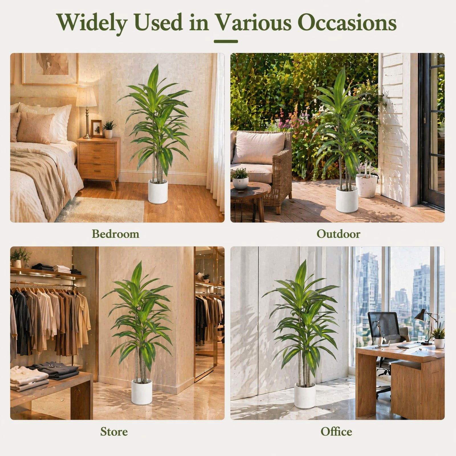 BEAUTYPEAK 4FT Artificial Dracaena Tree Fake Plants for Indoor Outdoor Decor, Upgraded White Pot