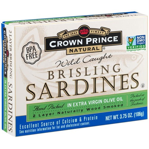 Crown Prince Natural Canned Wild Caught Brisling Sardines, in Pure Olive Oil, 3.75 Oz by Crown Prince