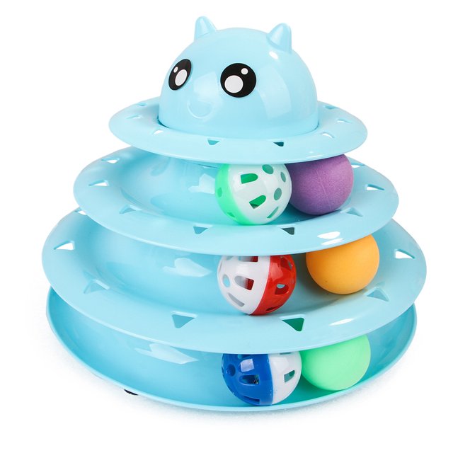 Rodillo de juguete para gatos, plataforma giratoria de 3 niveles, juguetes para gatos, bolas con seis bolas de colores, gatito interactivo, diversión, ejercicio físico mental, rompecabezas, juguetes para gatitos (1 paquete, azul) Rojo Verde MX-0128398FYD