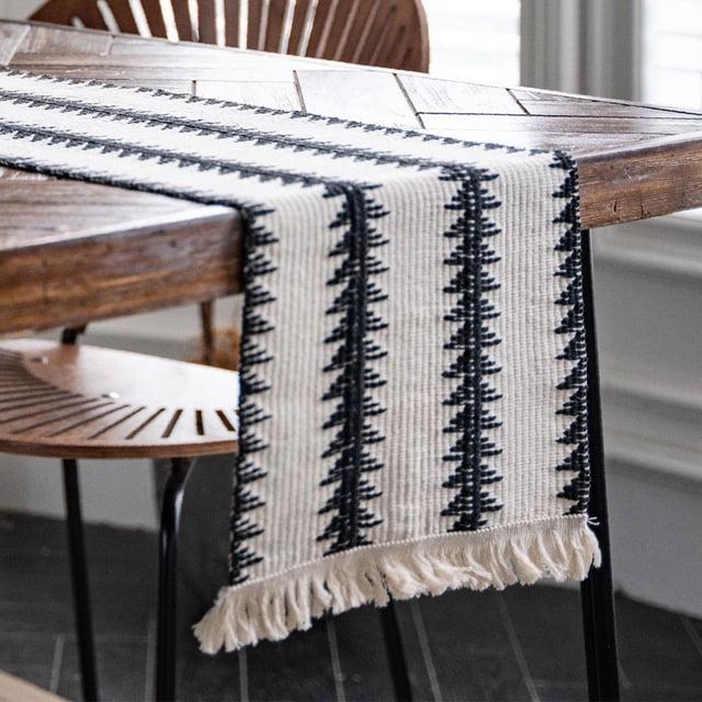 Bandera de mesa de comedor bohemia de arpillera natural de 12 "* 70", decoración de granja moderna, estilo campestre, encaje de crochet de algodón tejido, estilo bohemio