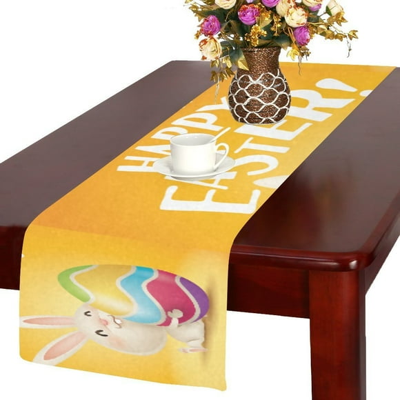 MYPOP Happy Easter Egg Rabbit Kitchen Dining Table Runner 14x72 Inches For Dinner Parties, Events, Decor