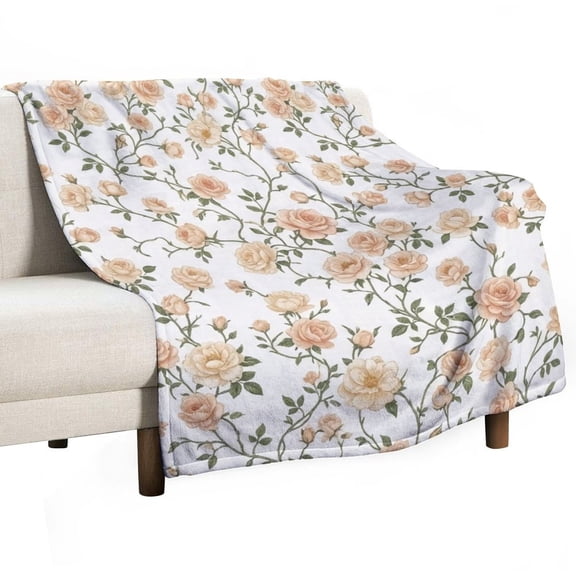Floral Flannel Throw Blanket, Vintage Rose Pattern, Lightweight Soft Cozy Plush Small Blanket for Couch, Bed, Sofa and Pets, 30" x 40"