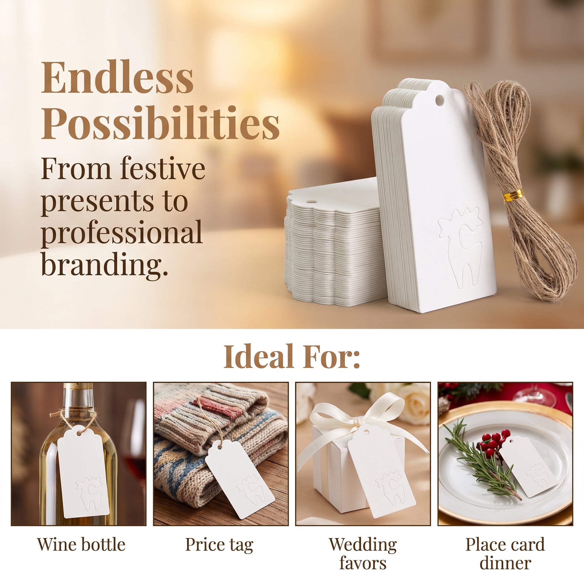 Unique Bargains Thick Presentation Gift Wrapping Tags for Events 1.8" x 3.7" White Sheep