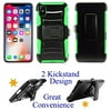 "for 5.8"" Apple iPhone 10 X iphonex Case Phone Case Belt Clip Armor Holster 2 Kick Stands Hiking Biking Hybrid Shock Shield Bumper Cover Green"