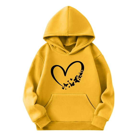 Posijego Hoodie for Girls Boys Valentine's Day Sweatshirt Heart Printed Hooded Pullover Tops with Pockets