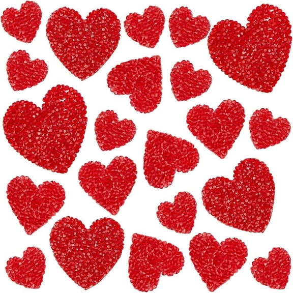 1box 28Pcs 4 Sizes Heart Iron on Patches Red Bling Rhinestone Patches Hot Melt Adhesive Iron on Rhinestone Applique Decoration Patche for Sewing Craft Decoration Clothing Repair DIY Accessories