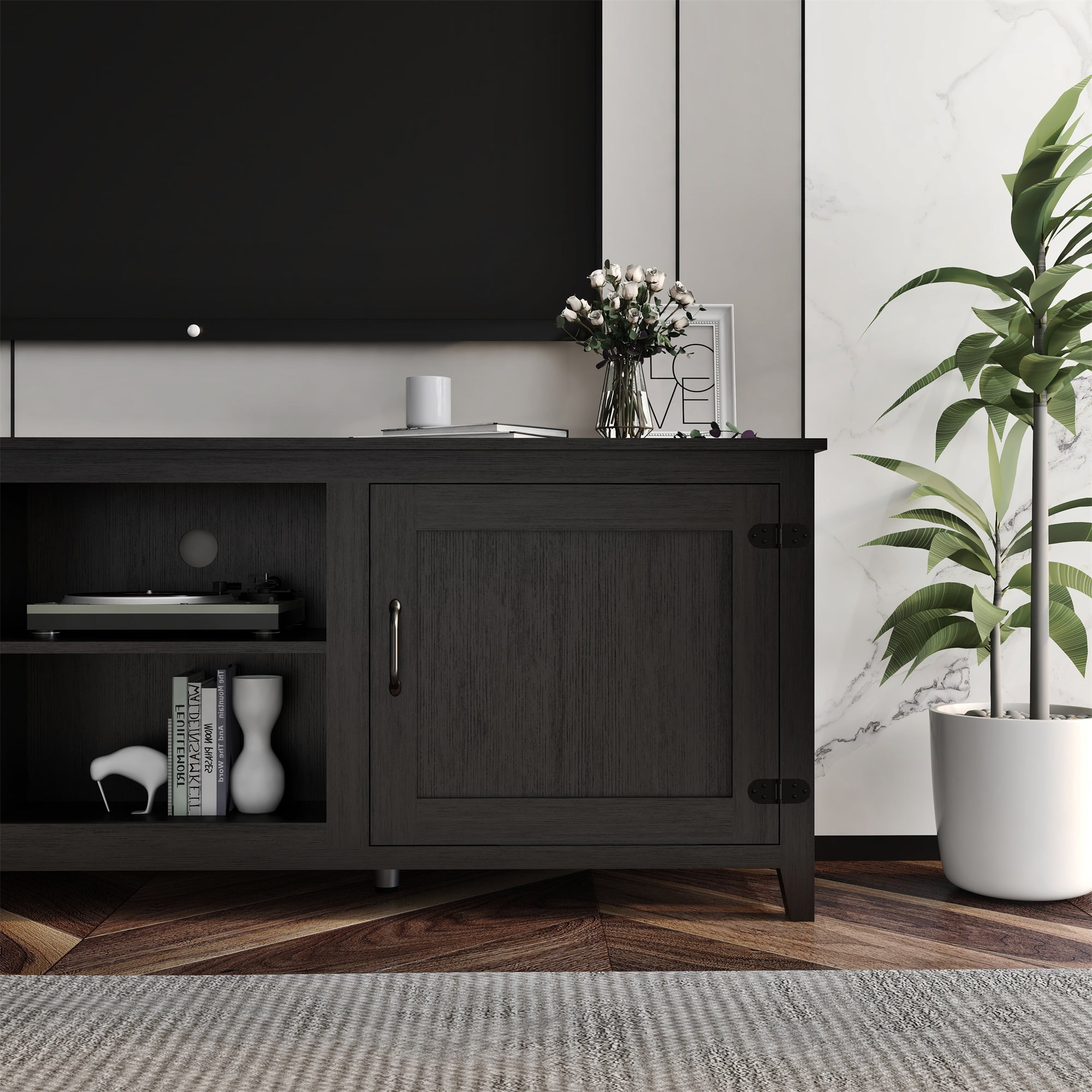 Kadyn TV Stand, Storage Media Console Entertainment Center with Doors, TV Cabinet for TVs up to 77", Black