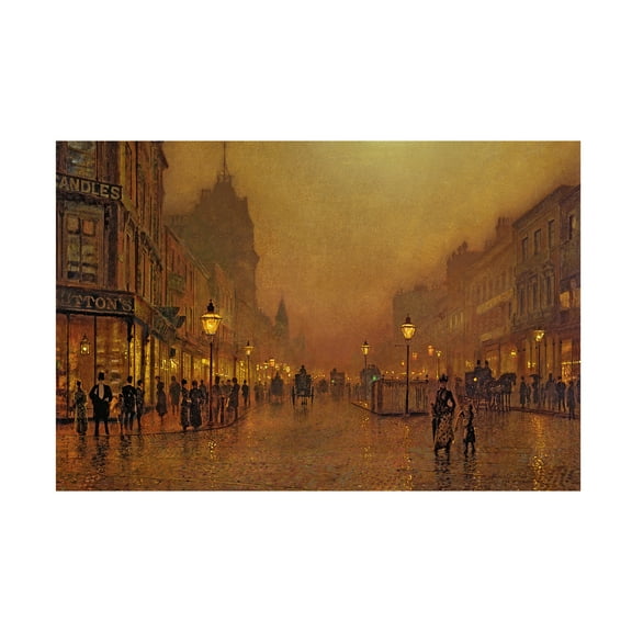 Trademark Fine Art John Grimshaw A Street at Night Canvas Wall Art - 16x24