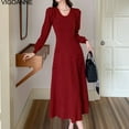 thumbnail image 5 of Vigonne 2025 Robe Longue en Tricot à Col Rond pour Femme Printemps Rouge Manches Longues Robes Tricotées Femme Automne Robe Pull Serrée de Fête, 5 of 5