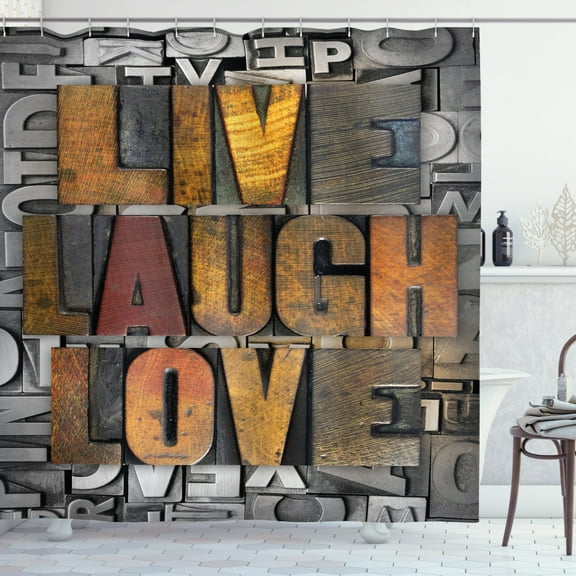 Live Laugh Love Shower Curtain, Saying Promoting the Sacred Values of Human Life in Colorful a Pattern, Fabric Bathroom Set with Hooks, 69W X 70L Inches, Multicolor, by Ambesonne