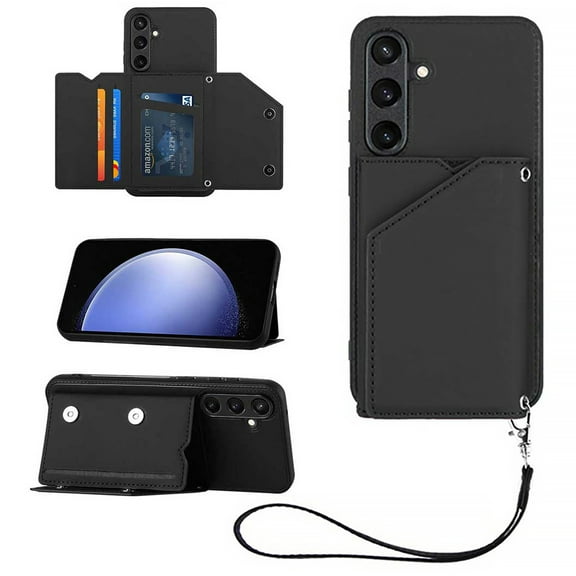 for Samsung Galaxy A13 5G Wallet Case with Card Holder Case with RFID Blocking Card Slots, Double Magnetic Clasp Durable Shockproof Kickstand Detachable Wrist Strap Cover,Black