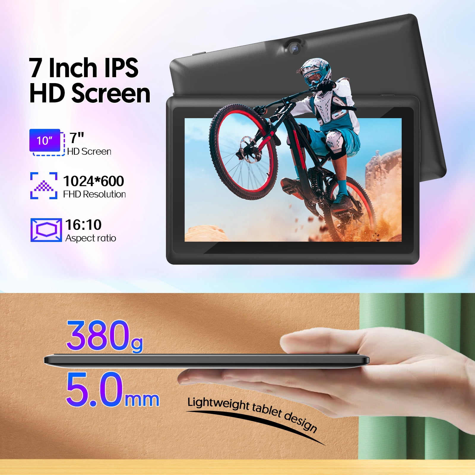 FITIFUN 7 inch Android Tablet with Case, 4GB RAM+32GB ROM, Quad-Core, HD Display, Wifi 6, 3500mAh, Dual Camera, Pink