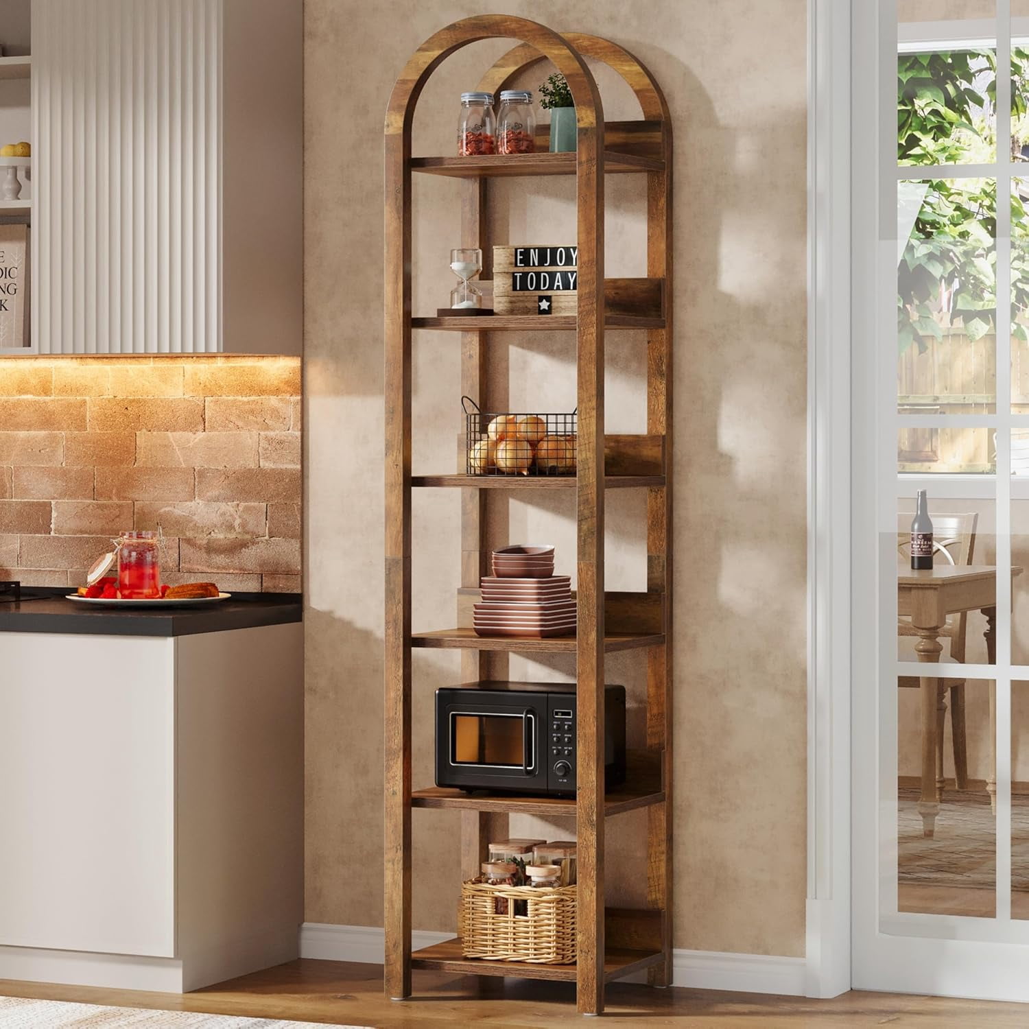 Tribesigns 6-Tier Narrow Bookshelf, 71" Tall Arched Bookcase with Shelves for Small Space