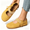 thumbnail image 5 of Women's Pearl Bow Mary Jane Flats, Faux Suede Slip-On Casual Ballet Shoes, 5 of 6