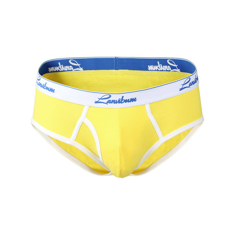 Capreze Mens Underpants Stretch Briefs Wide Waistband Underwear Support  Triangle Brief Mid Waist Yellow XL 