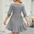 thumbnail image 5 of HERESOM Womens Summer Short Dress Women's Fashion Solid Middle Sleeves Round Neck Patchwork Dress, 5 of 6
