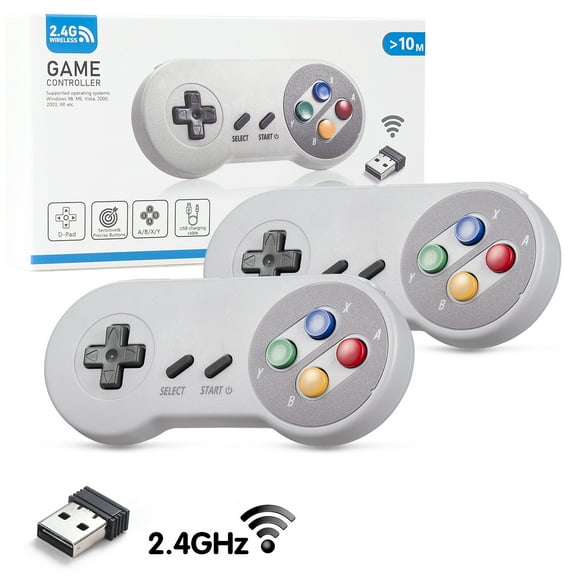 2.4 GHz Wireless Controller for SNES Classic Edition&NES Classic Edition,LUXMO Wireless SNES USB Classic Controller Gamepad for Windows Laptop PC Mac Raspberry PI System（2 Pack）