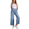 thumbnail image 2 of INSPIRE CHIC Women's Wide Leg Denim Pants Drawstring Elastic Waist Casual Jeans with Pockets M Light Blue, 2 of 5