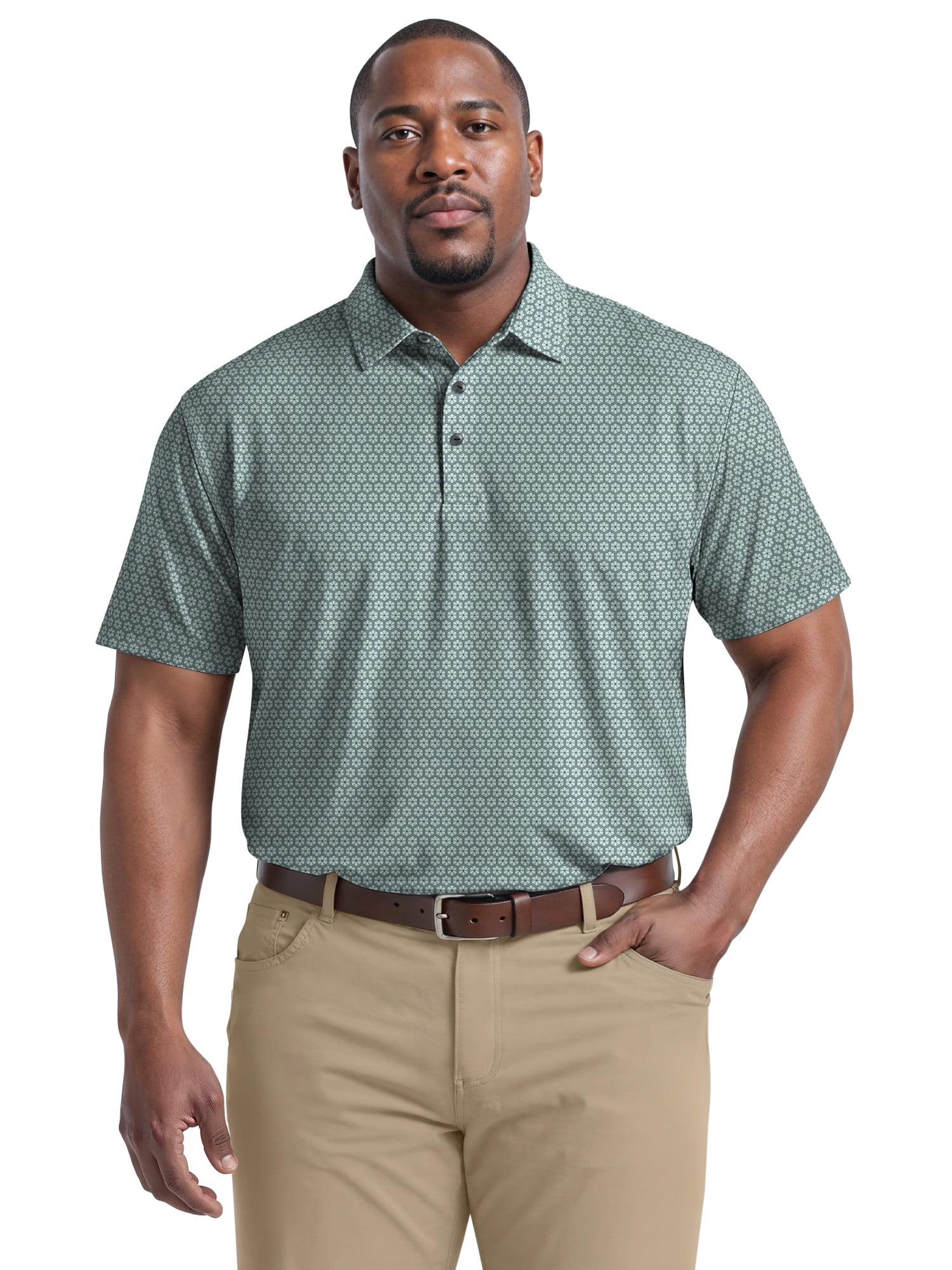 Ben Hogan Performance Men's & Big Men's Flower Geo Print Short Sleeve Golf Polo Shirt, Sizes S-4XLT