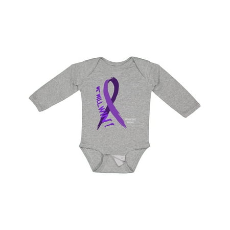 

Inktastic Testicular Cancer Awareness We Will Win with Purple Ribbon Gift Baby Boy or Baby Girl Long Sleeve Bodysuit