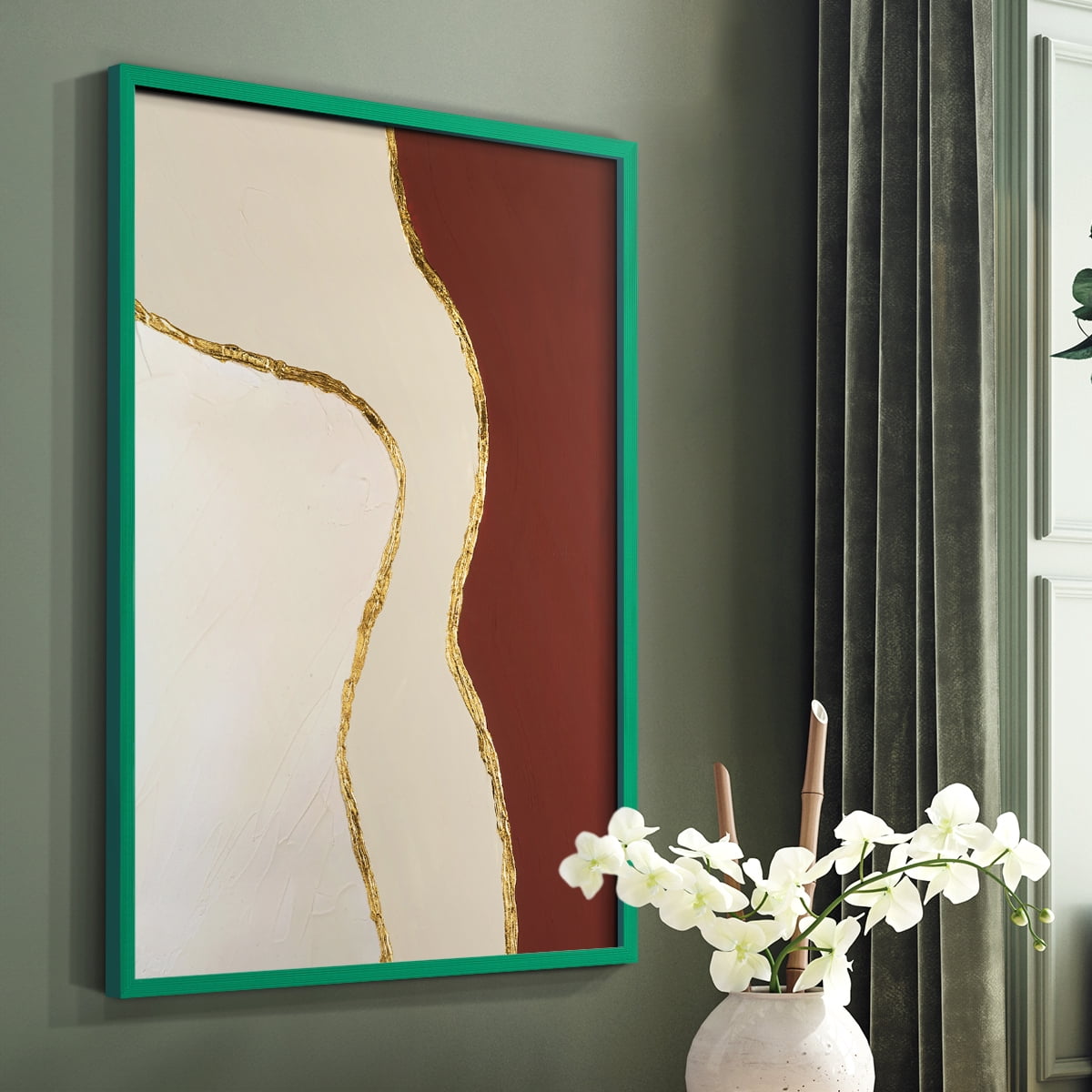 Allspice II Framed Print in Green Solid Wood Framed Print No Nail Hanging