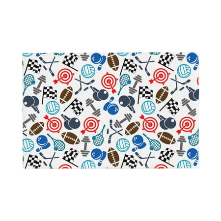

Table Placemats Set of 4 - Sport Items 12x18 In Faux Linen Double Heat Resistant Place Mats Cloth Indoor/Outdoor Placemats Washable Table Mats for Dining Kitchen Party