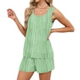 thumbnail image 5 of Sewkxo Two Piece Sets for Women Summer Lounge Short Sets Tank Square Neck Sleeveless Sweat Suit With Pocket,Green S, 5 of 8