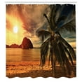 thumbnail image 3 of Ambesonne Beach Shower Curtain, Havana Seashore Sunny, 69"Wx84"L, Dark Green Pale Brown, 3 of 5